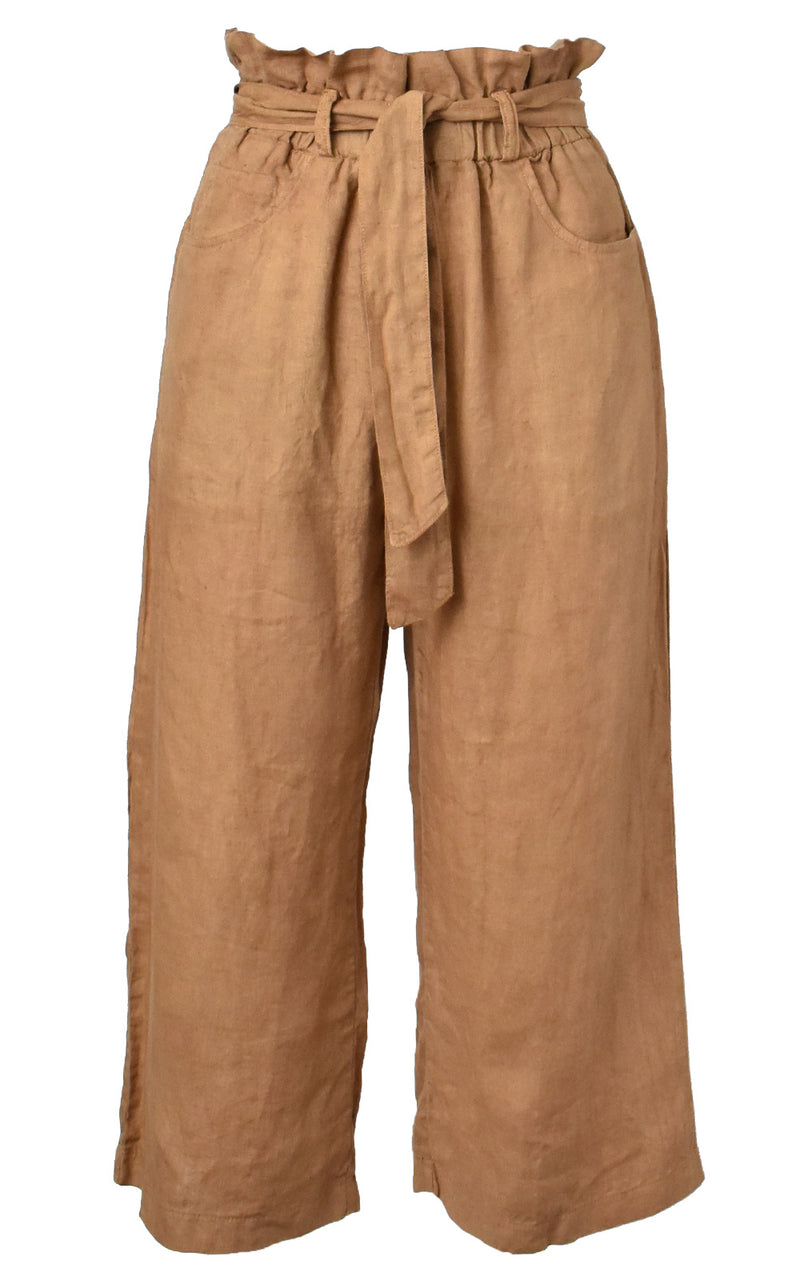 Amadi Michaela Crop Waist Tie Camel Paper Bag Pants