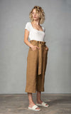 Amadi Michaela Crop Waist Tie Camel Paper Bag Pants