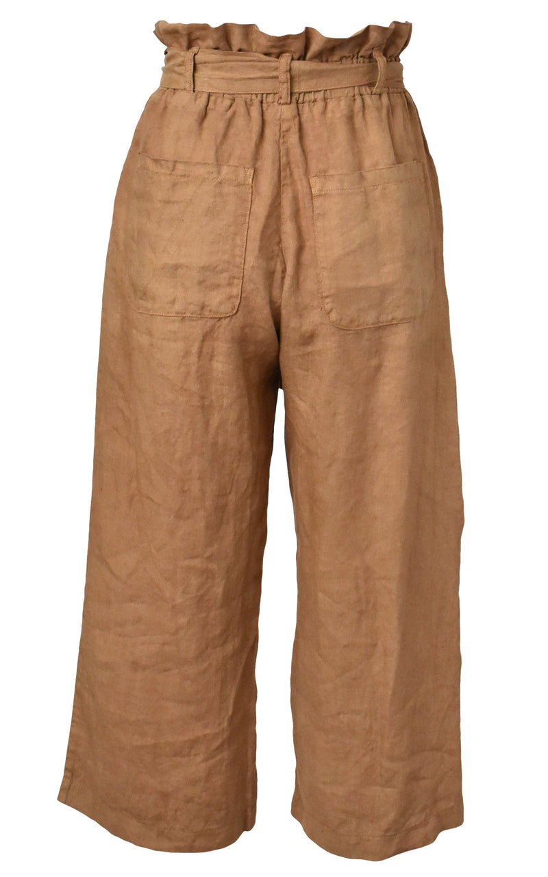 Amadi Michaela Crop Waist Tie Camel Paper Bag Pants