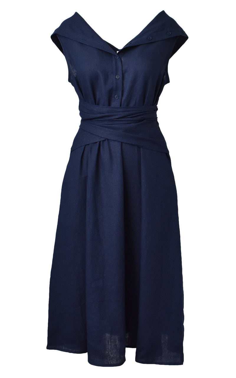 Amadi Octavia Wrap Tie Dress Navy
