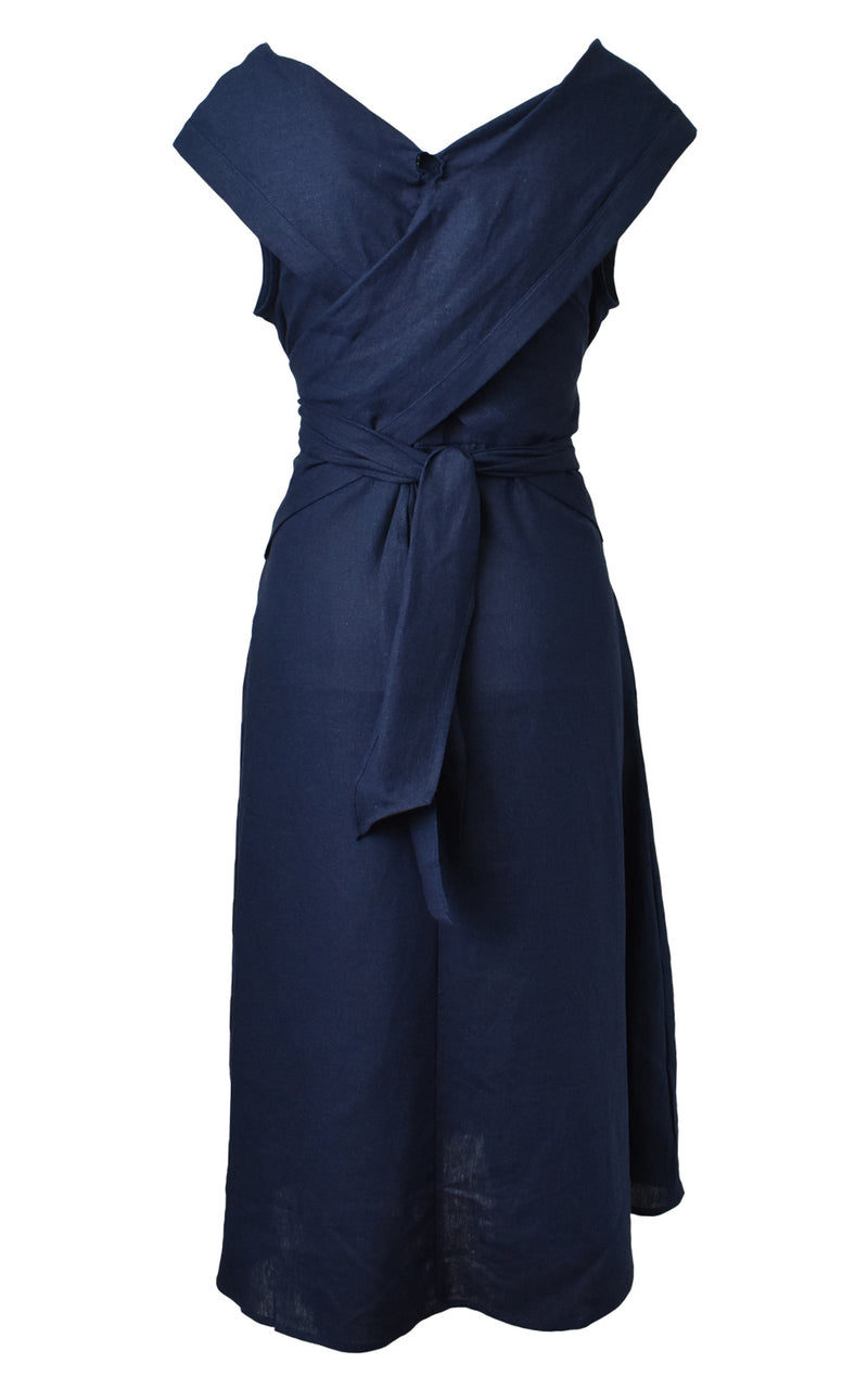 Amadi Octavia Wrap Tie Dress Navy