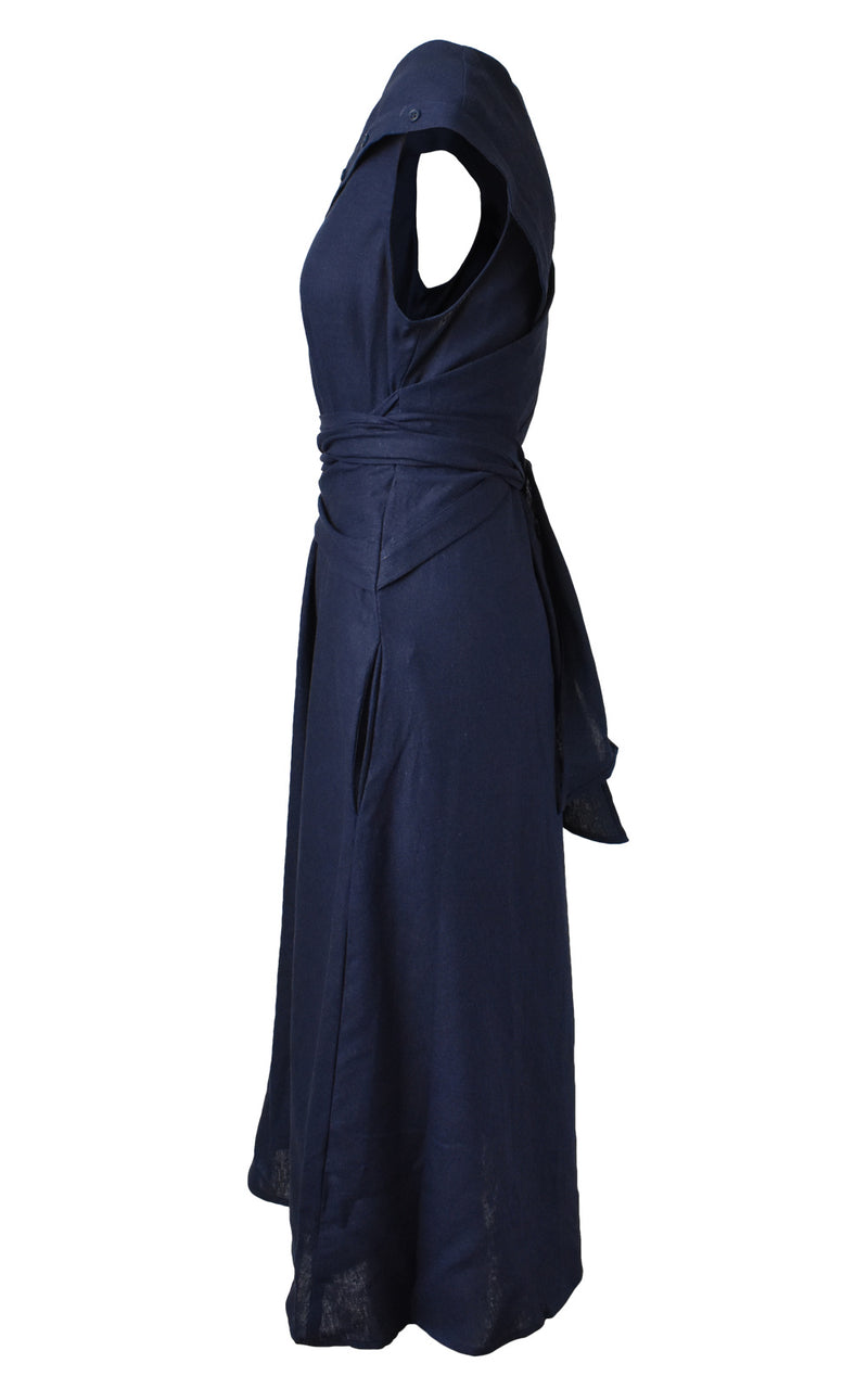 Amadi Octavia Wrap Tie Dress Navy