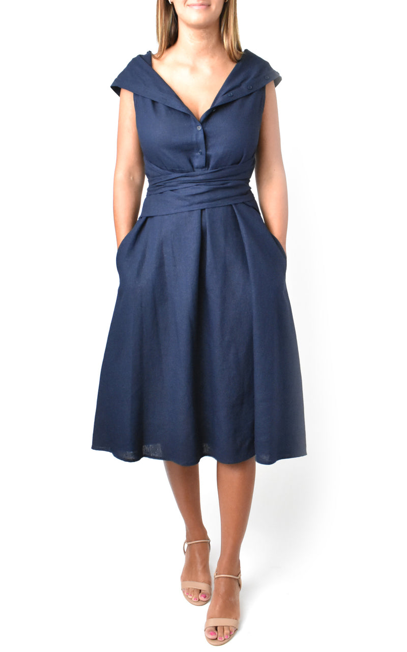 Amadi Octavia Wrap Tie Dress Navy