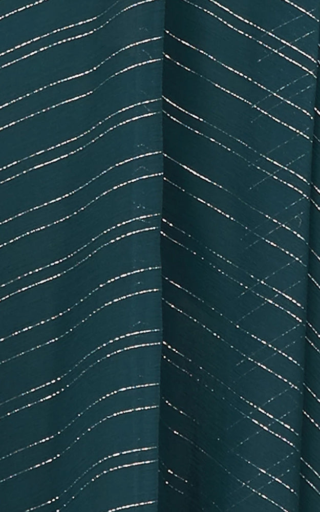 Heidi Deep Emerald Green Plunging Deep V-Neck Metallic Stripe Long Sleeve Silk Dress