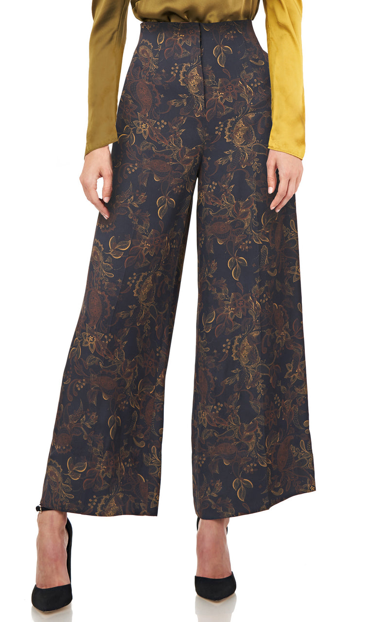 Lewis Charcoal Paisley Floral Wide-Leg Pants