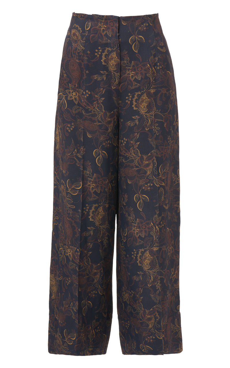 Lewis Charcoal Paisley Floral Wide-Leg Pants
