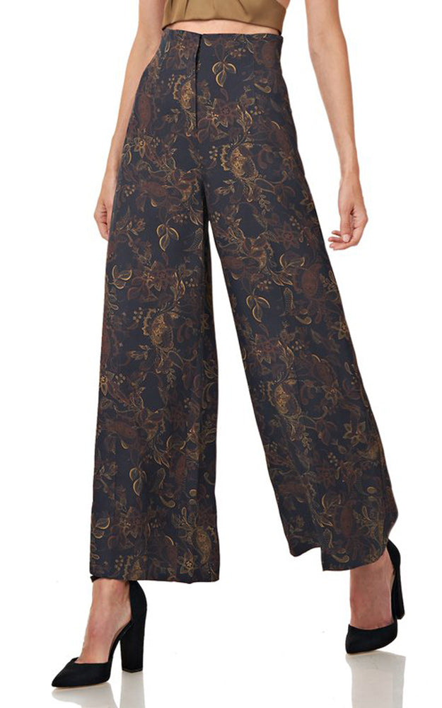 Lewis Charcoal Paisley Floral Wide-Leg Pants