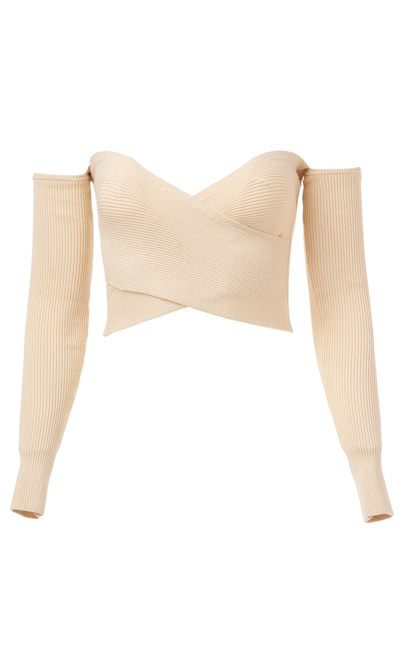 AMUR Otto Off-Shoulder Wrap Crop Top Ecru