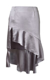 Asymmetric Ruffled Satin Skirt Front Light Purple Grey