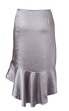 Asymmetric Ruffled Satin Skirt Back Light Purple Grey