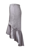 Asymmetric Ruffled Satin Skirt Side Light Purple Grey