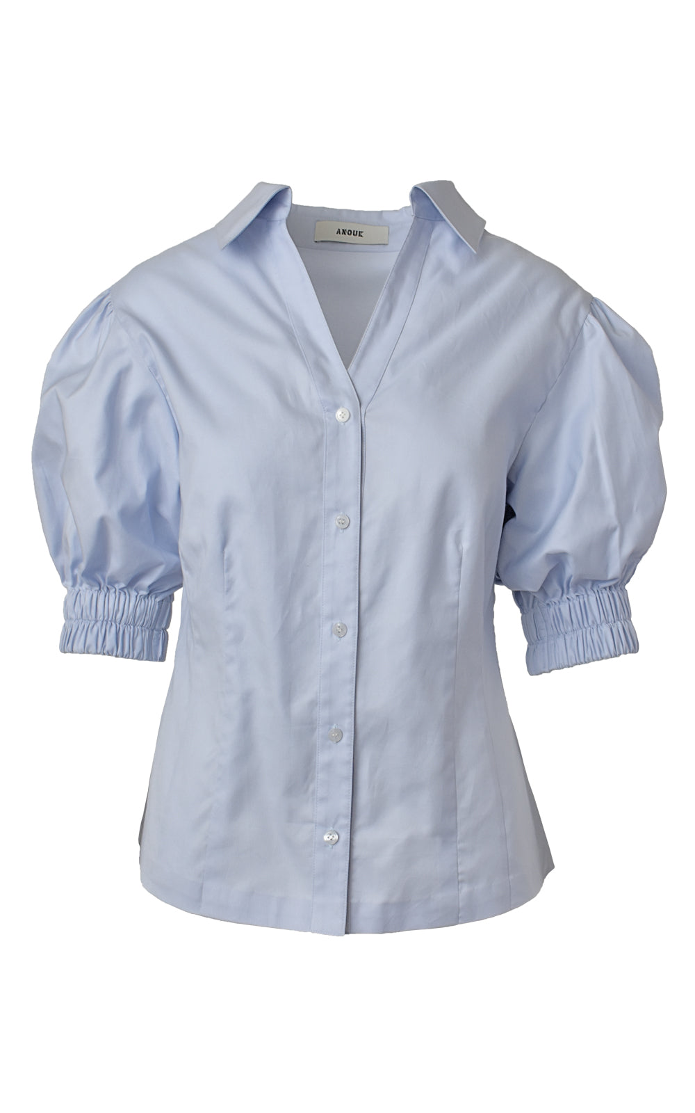 Light Blue Short Sleeve Puff Sleeve Button Down