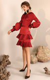Azulu Blossom Tiered Flounce Puff Sleeve Wine Mini Dress