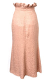 AZULU Almond Pink Leopard Cassie High Waisted Paper Bag Leopard Pin Tuck Midi Skirt