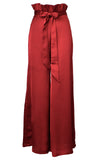 Azulu Maui Red Wine Belted Waist Tie Wide Leg Paper Bag Pant