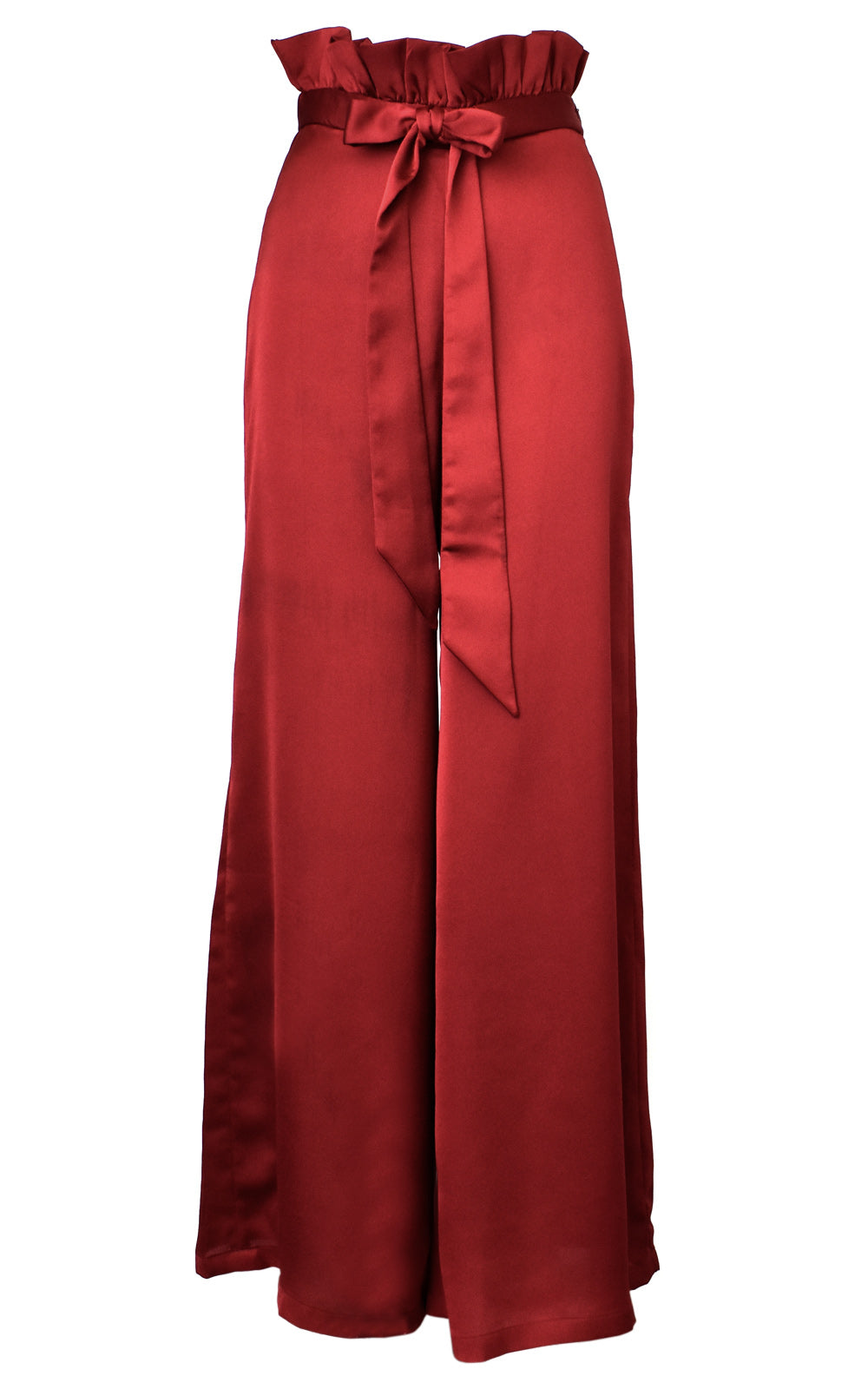 Azulu Maui Red Wine Belted Waist Tie Wide Leg Paper Bag Pant