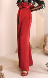 Azulu Maui Red Wine Belted Waist Tie Wide Leg Paper Bag Pant