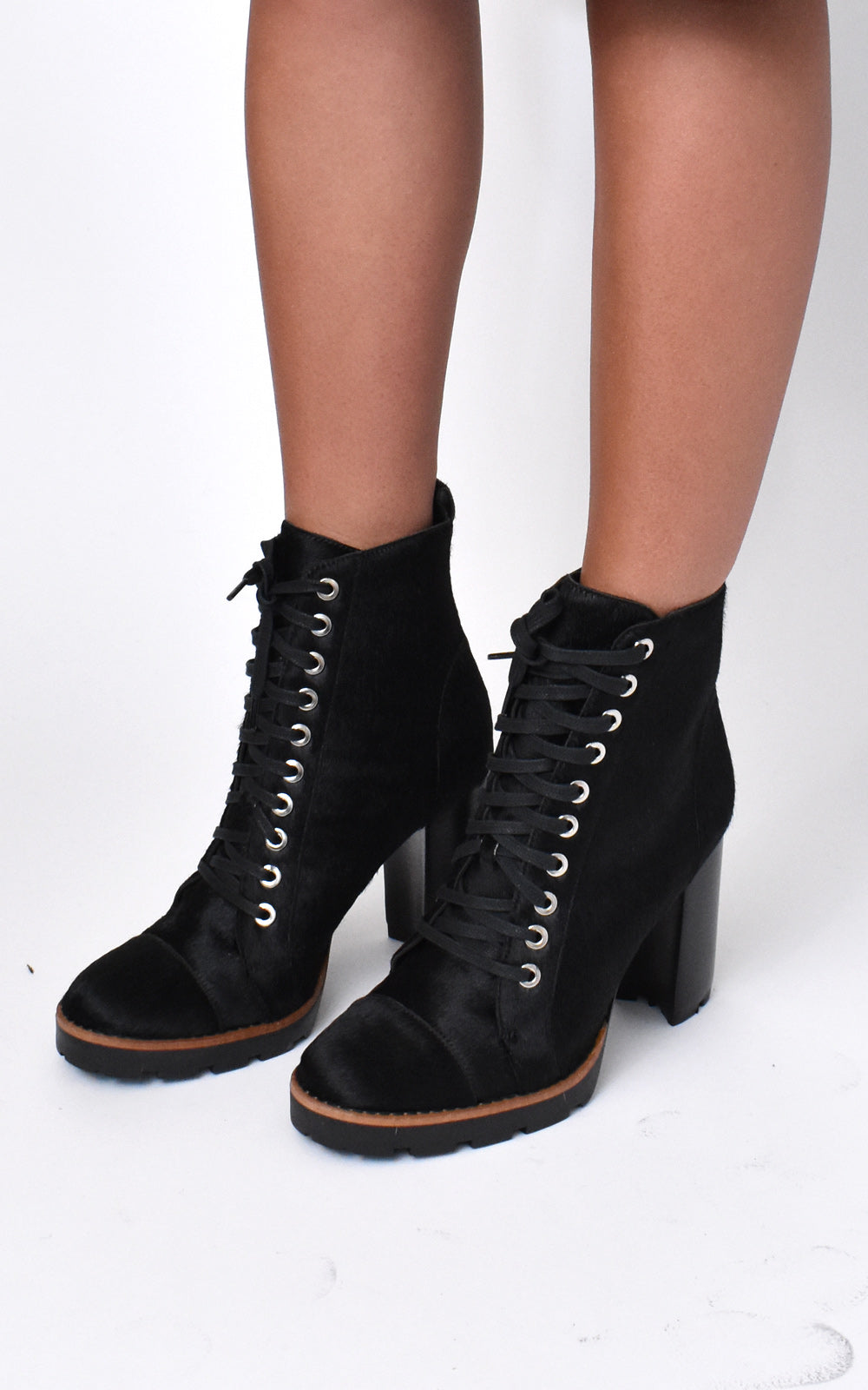 Calf Hair Lace-Up Boots