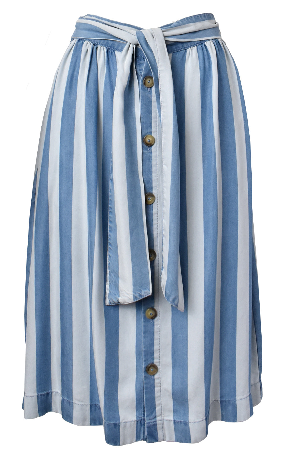 CLOSED Gillian Striped Tie Button Front Midi Skirt Light Blue Stripe