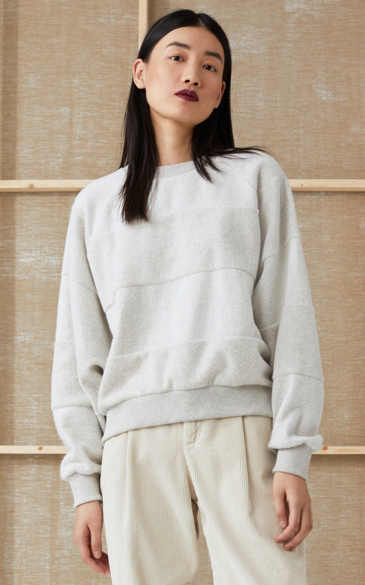 CLOSED Raglan Sleeve Textured 3-D Tonal Stripe Light Grey Stripe Sweatshirt