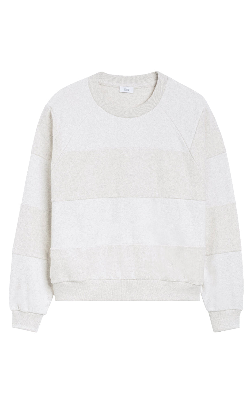 CLOSED Raglan Sleeve Textured 3-D Tonal Stripe Light Grey Stripe Sweatshirt