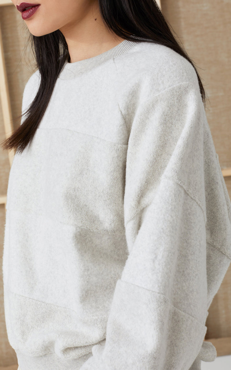 CLOSED Raglan Sleeve Textured 3-D Tonal Stripe Light Grey Stripe Sweatshirt
