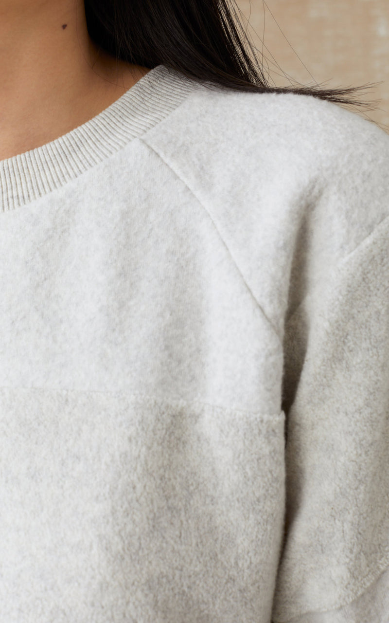 CLOSED Raglan Sleeve Textured 3-D Tonal Stripe Light Grey Stripe Sweatshirt