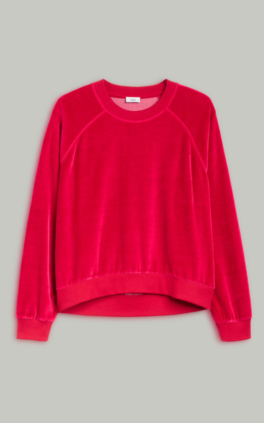 Nicki Seude Ruby Red Raglan Sleeve Velvet Sweatshirt
