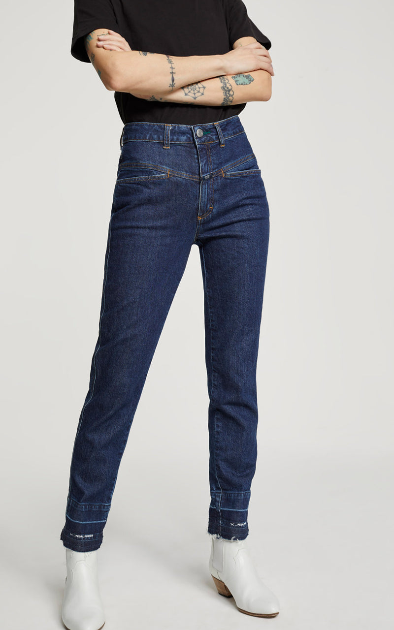 closed jeans pedal queen CLOSED X-Pocket High Waisted Crop Dark Blue Denim Pedal Pusher Jeans – The Renowned Shop