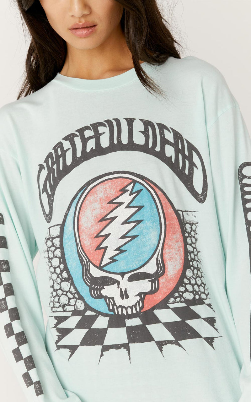 Daydreamer Grateful Dead Checkered Oversized Long Sleeve | Beach Glass