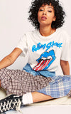 Daydreamer Rolling Stones Stars and Stripes Tongue Boyfriend Band Tee White