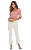 Ellejay Amanda Pink/Cream Polka Dot Smocked Puff Sleeve Crop Top