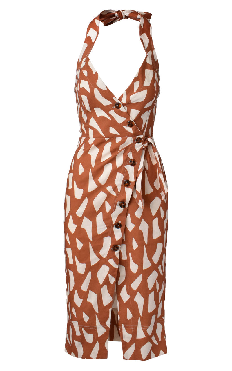 Ellejay Giraffe Print Halter Tie Button Front Midi Dress The Renowned Shop Ellejay Giraffe Print Halter Tie Button Front Midi Dress The Renowned Shop