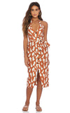 Ellejay Giraffe Print Halter Tie Button Front Midi Dress