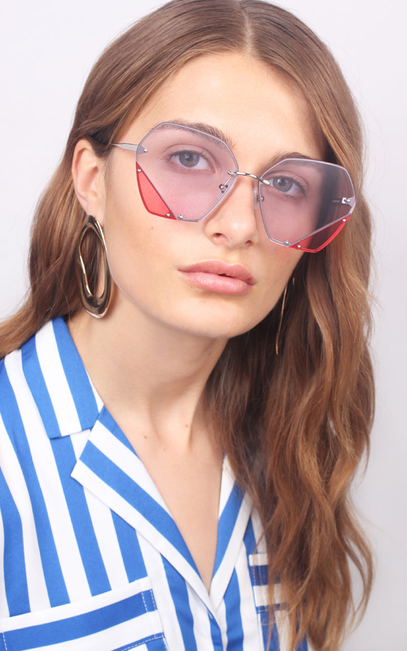 For Art's Sake Icy Two-Tone Geometric Stainless Steel Sunglasses