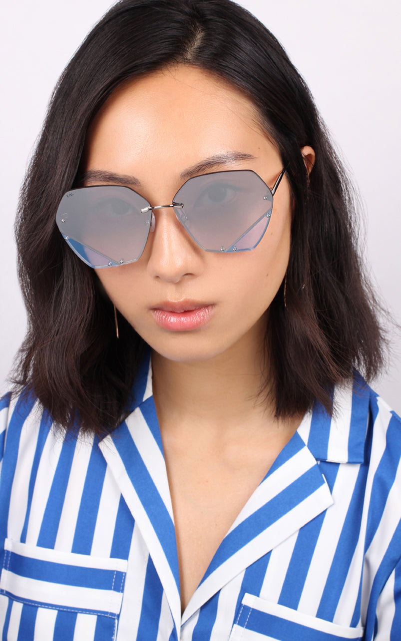For Art's Sake Icy Two-Tone Geometric Stainless Steel Sunglasses Silver