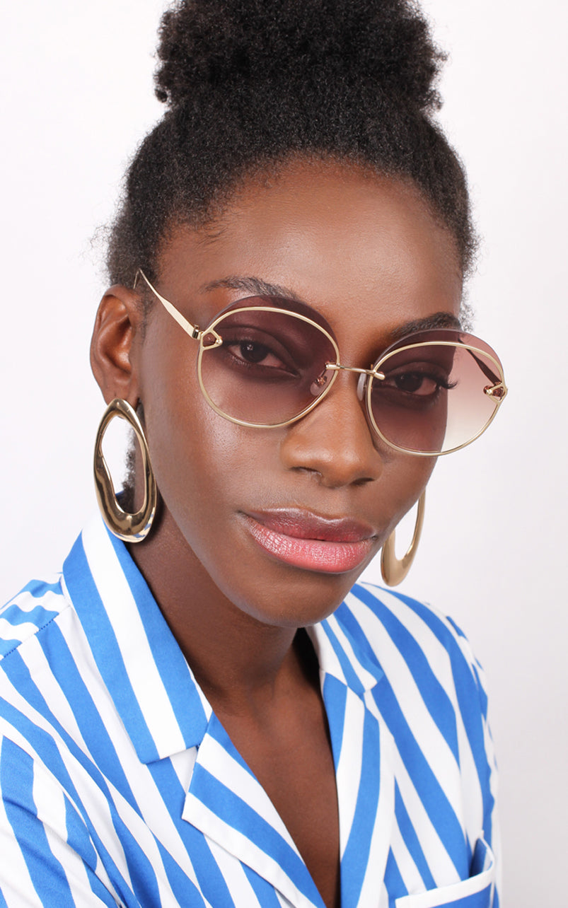 For Art's Sake Champagne Round Lens Stainless Steel Quartz Sunglasses