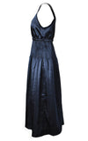 Hidden Forest Market Fortuna Shining Satin Plunging Deep V Midi Dress Navy