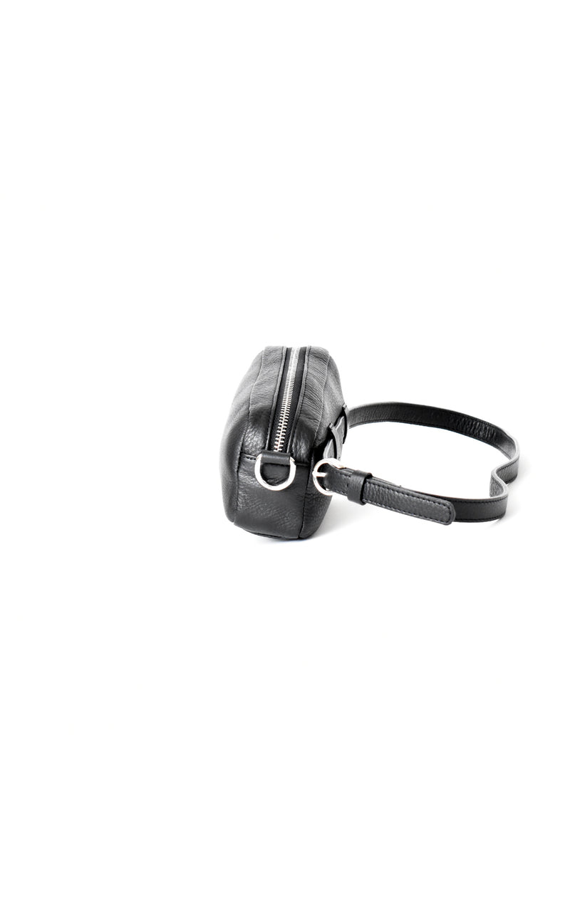 Black H-ology Leather Belt Bag with Removable Shoulder Strap Side