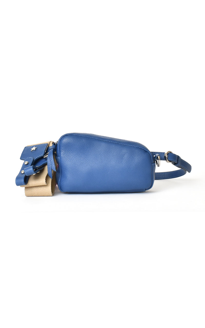 Royal Blue H-ology Leather Belt Bag with Removable Shoulder Strap Front