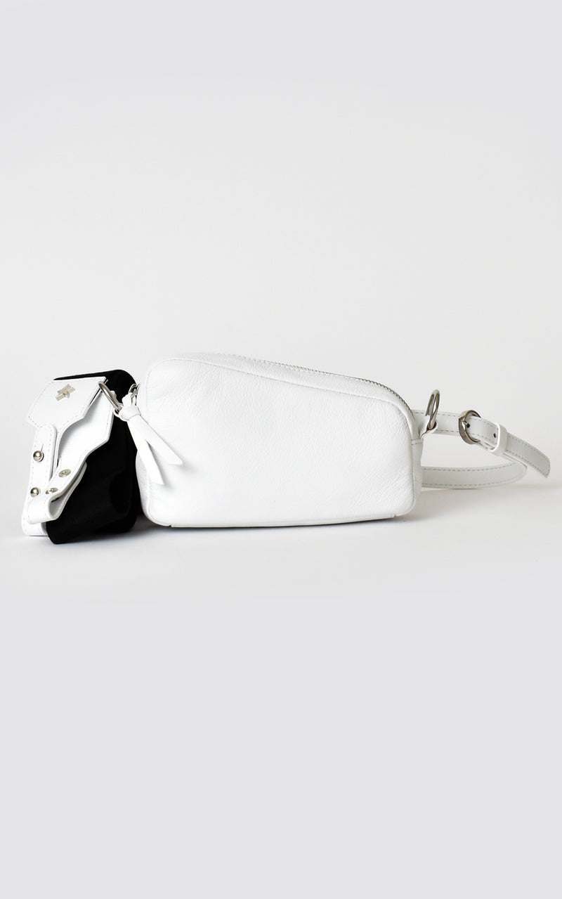 White H-ology Leather Belt Bag with Removable Shoulder Strap Front