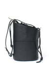 Black H-ology Leather Bucket Bag with Removable Shoulder Strap Front