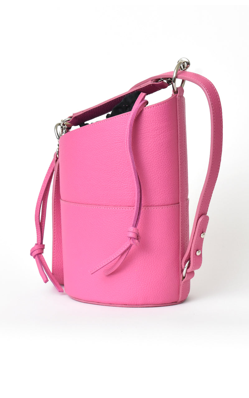 Fuchsia Pink H-ology Leather Bucket Bag with Removable Shoulder Strap