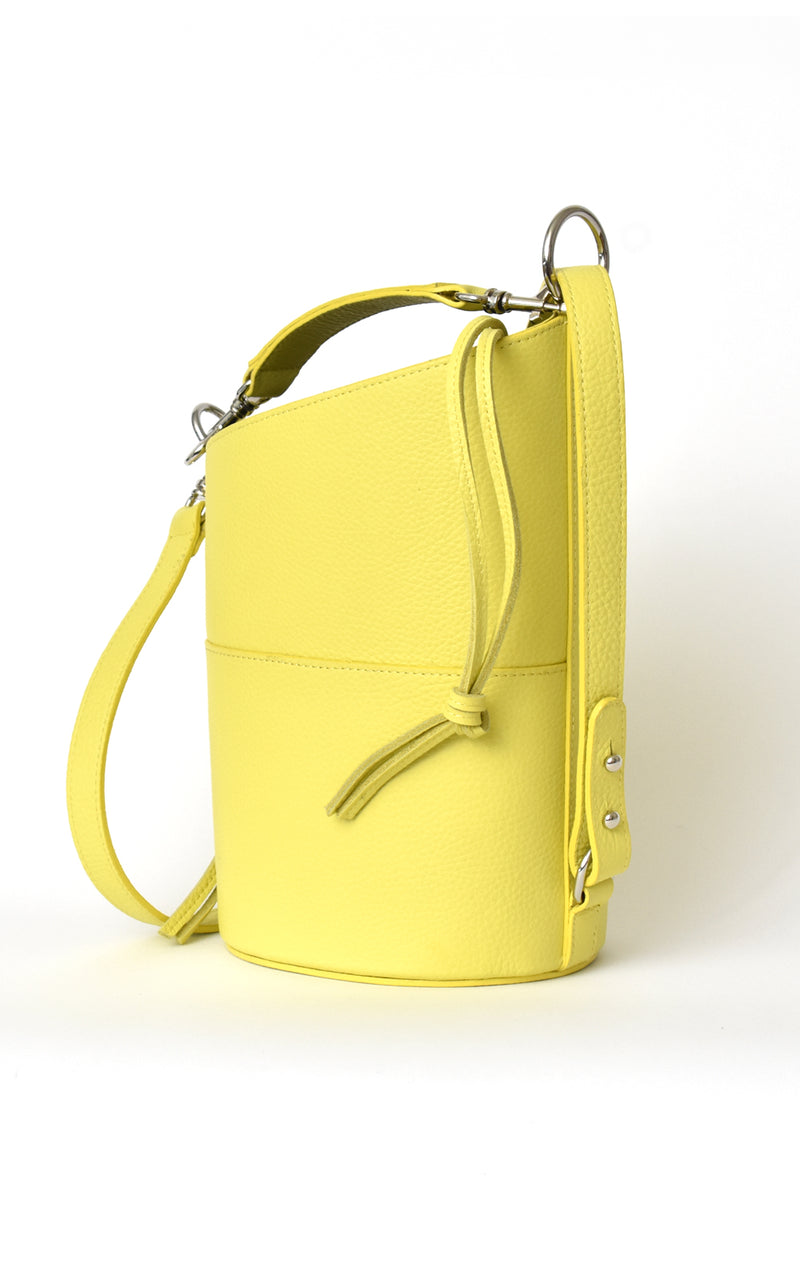 Small Leather Handbag Leather Shoulder Bag Yellow Bucket 