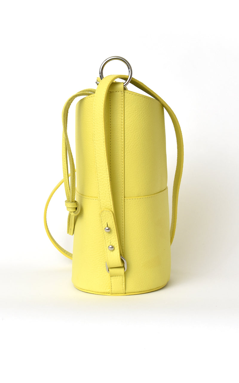 Lemon Yellow H-ology Leather Bucket Bag with Removable Shoulder Strap Side