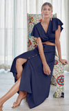 Twist Crop Top & Buttoned Midi Skirt Set