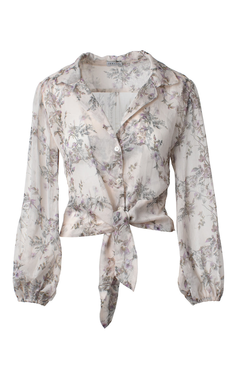 Sheer Floral Tie Blouse