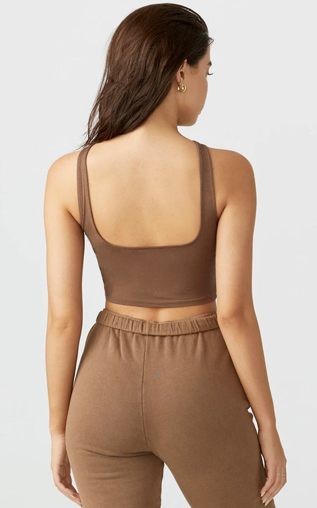 Joah Brown Square Neck Crop Tank Tobacco