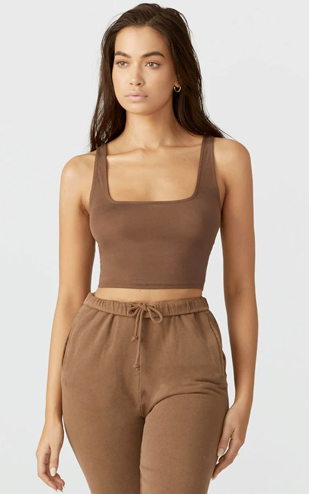 Joah Brown Square Neck Crop Tank Tobacco