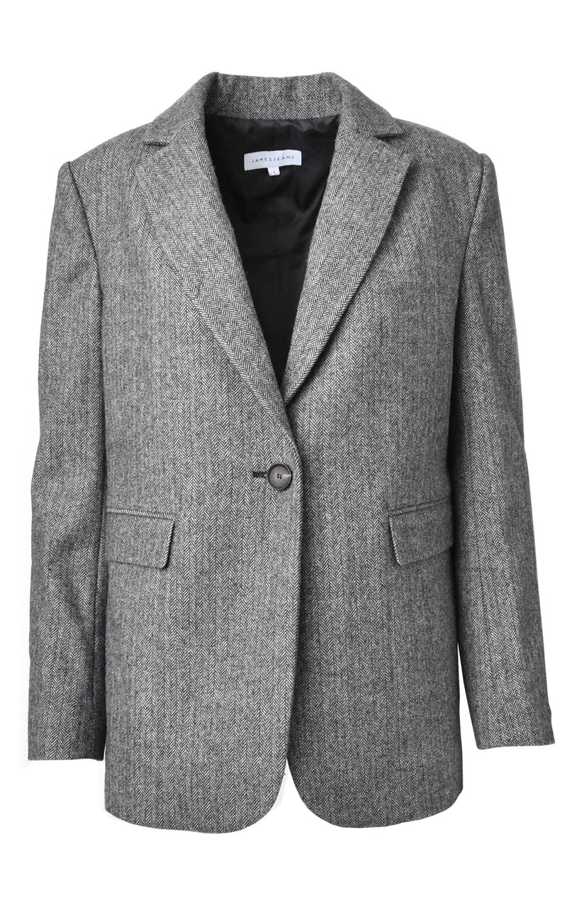 James Jeans Kennedy Herringbone Boyfriend Blazer Grey Herringbone